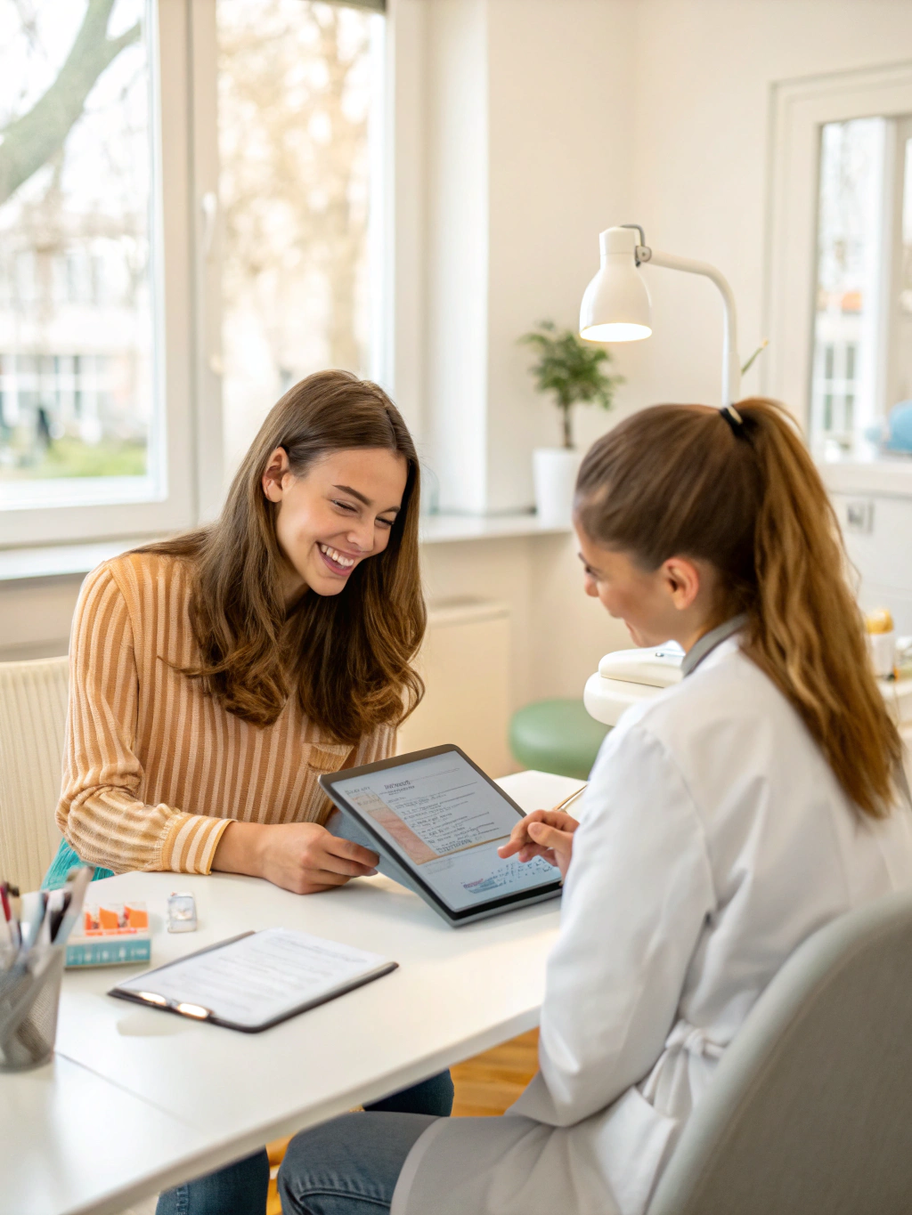 Dr. Juan Acosta consulting with a patient at Loma Dental